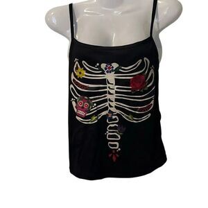 Skeleton Ribcage Graphic Tank Top | Sugar Skull Floral Cami | Adjustable Straps